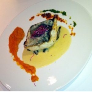 Filet de loup ou bar sauce normande aux pleurotes et purée de buternuts